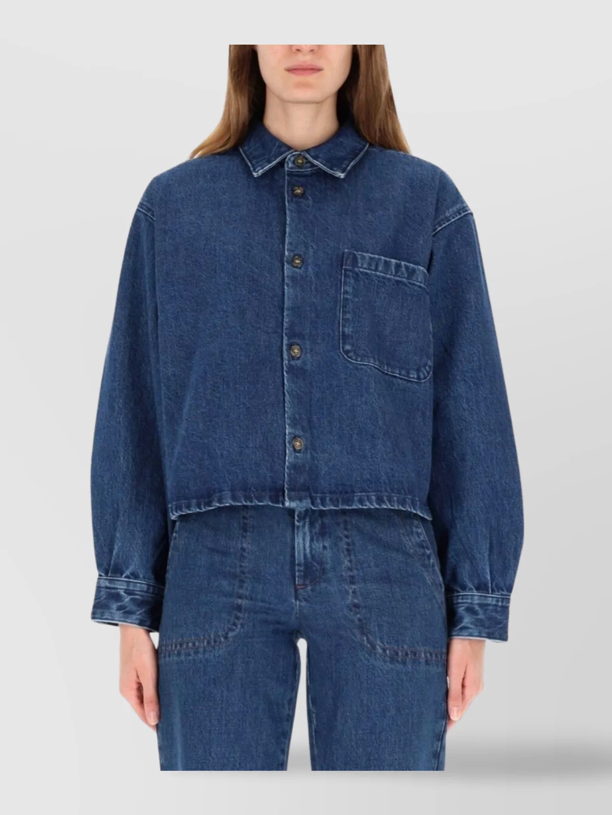 Apc Long Sleeve Collared Top With Chest Pocket In Blue