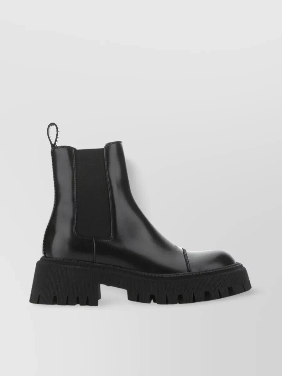 Shop Balenciaga Tractor Ankle Boots In Smooth Calf Leather In Black