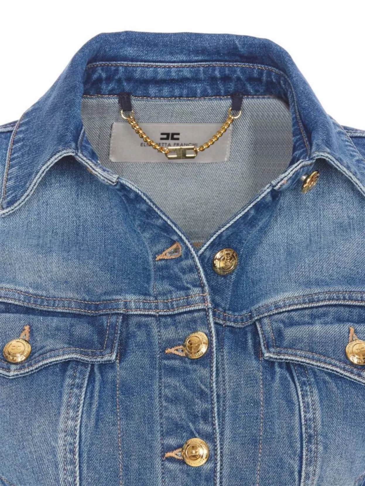Elisabetta Franchi Denim Jacket Short Gold Buttons