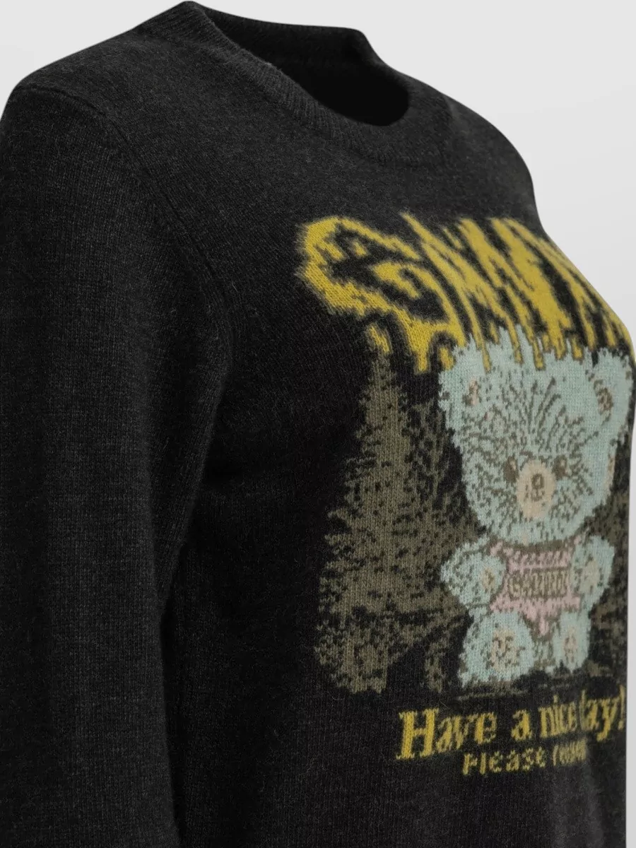 Ganni Wool Graphic-Print Crewneck Sweater