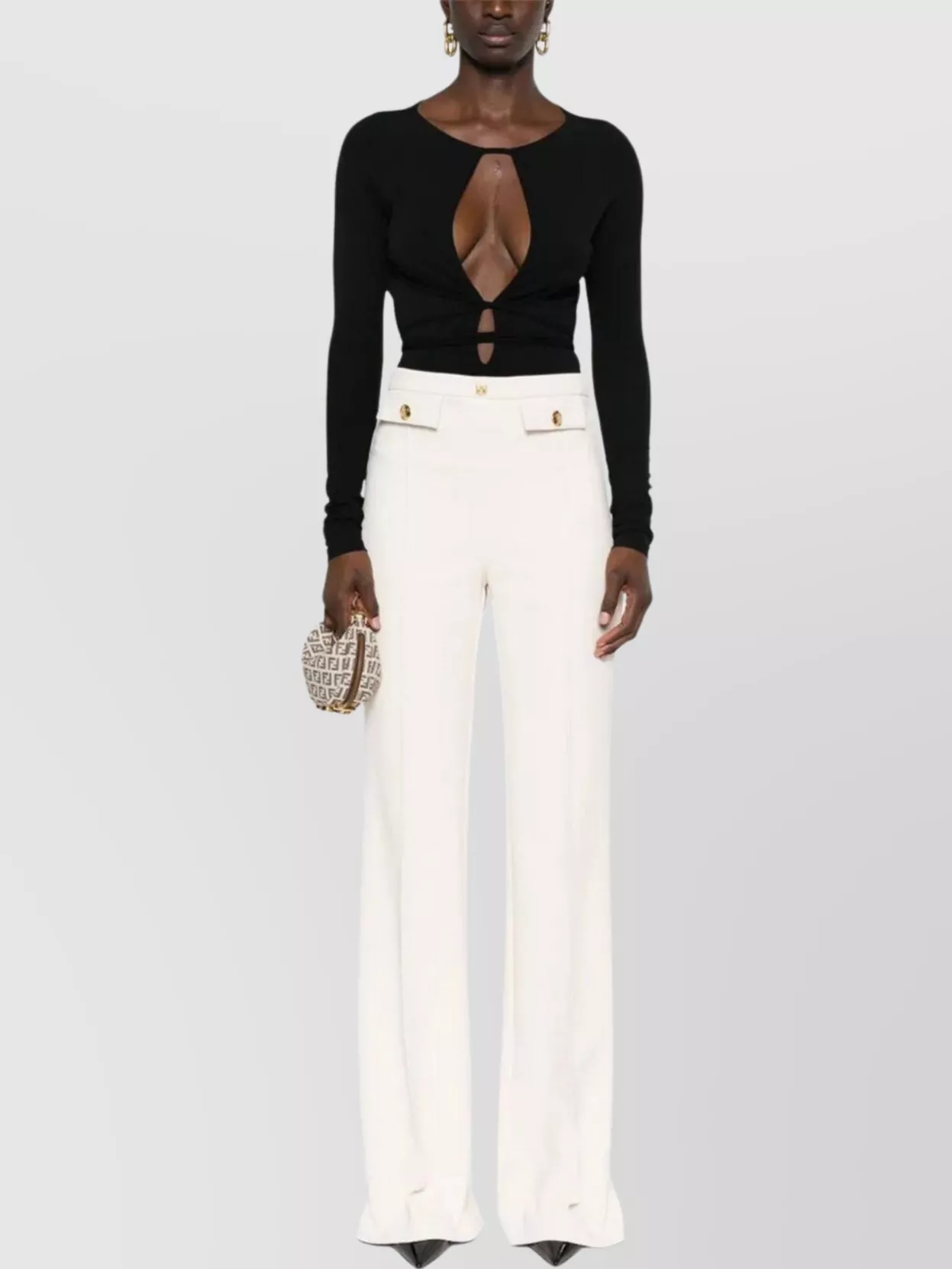 Elisabetta Franchi High-Rise Wide-Leg Trousers Button Detailing