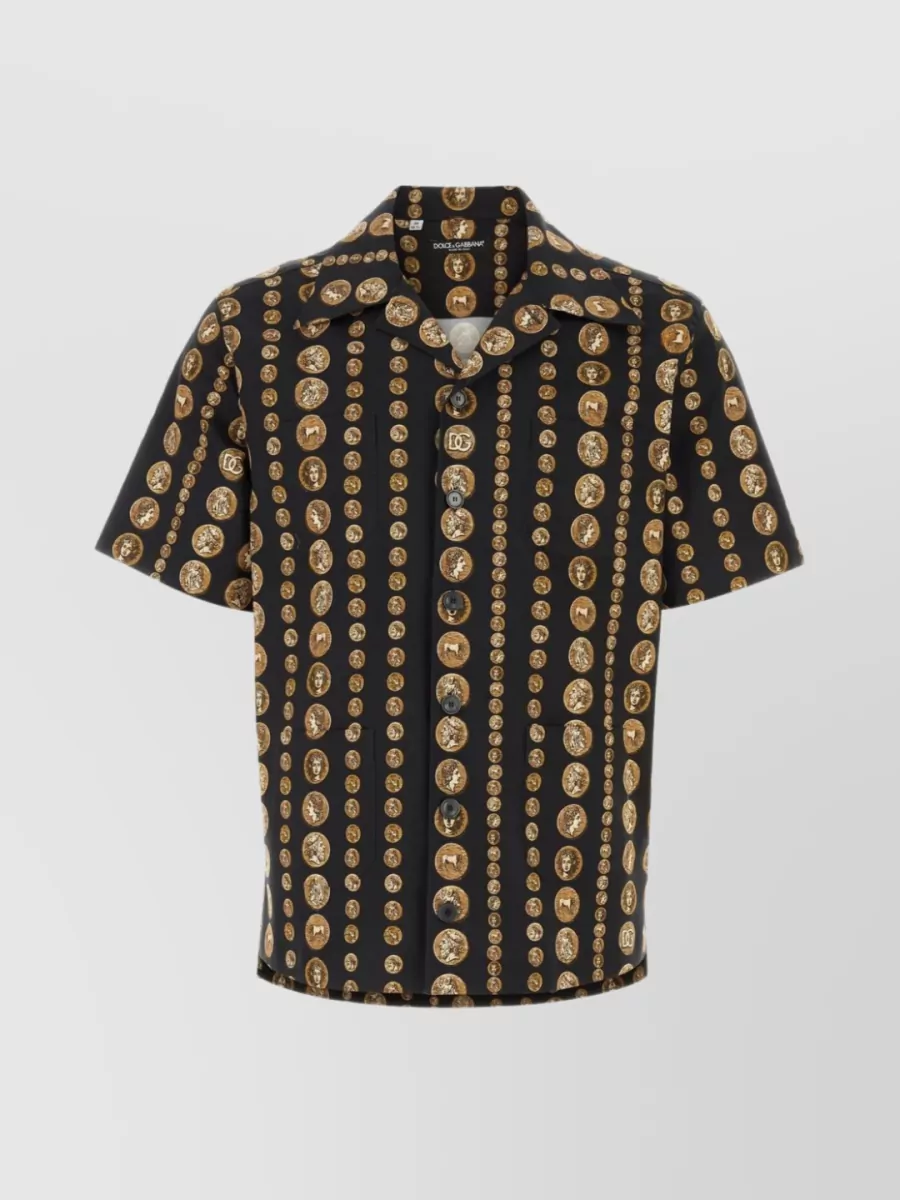 Shop Dolce & Gabbana Hawaii Drill Shirt With Stretch Cotton Print In Brown