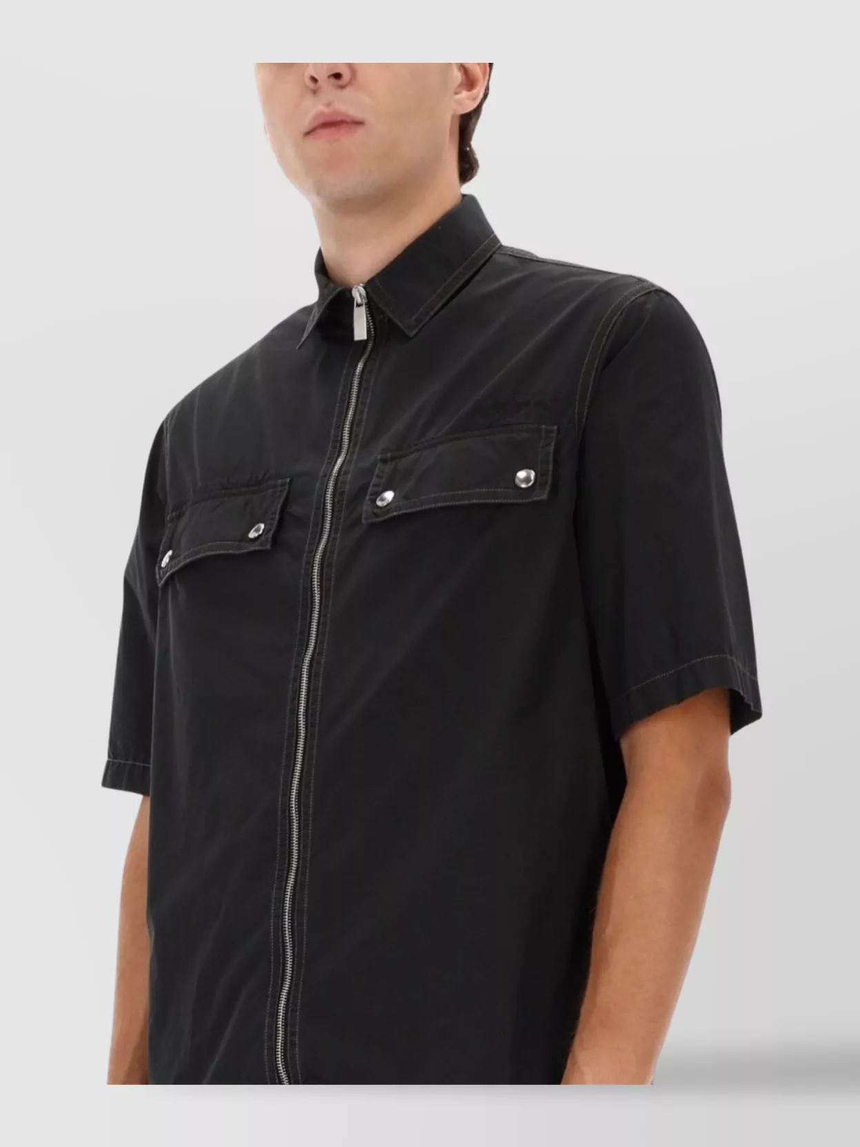 Off-White Short Sleeve Arrow Design Zip Shirt