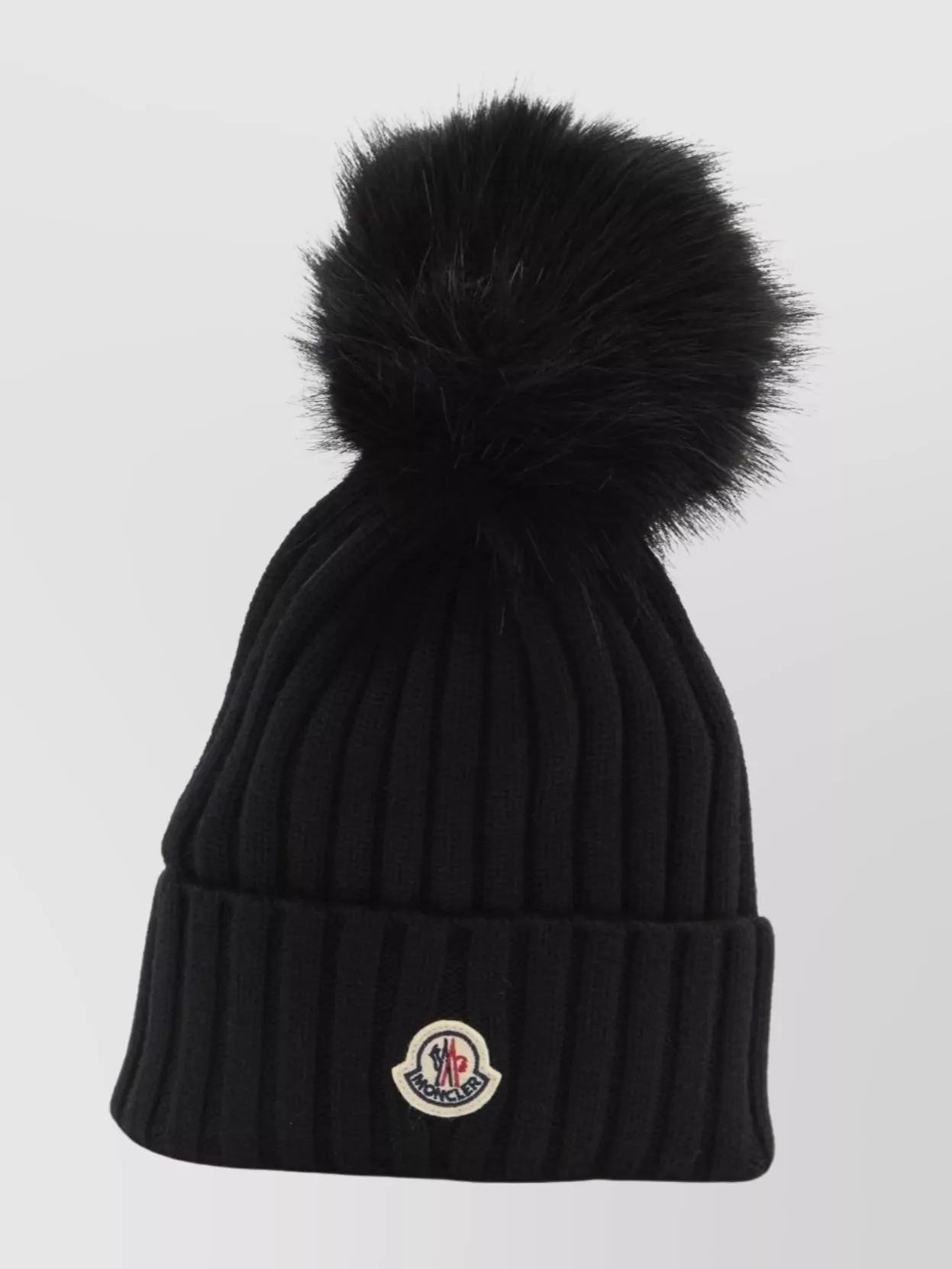 Moncler Ribbed Knit Wool Beanie With Faux Fur Pom-pom