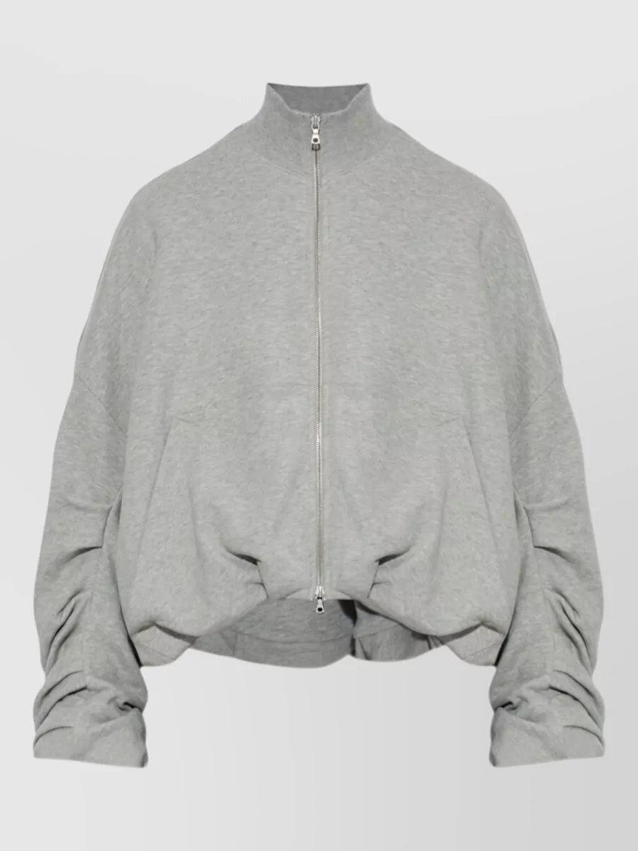 Dries Van Noten Oversized Silk Nylon High Collar Jacket In Gray