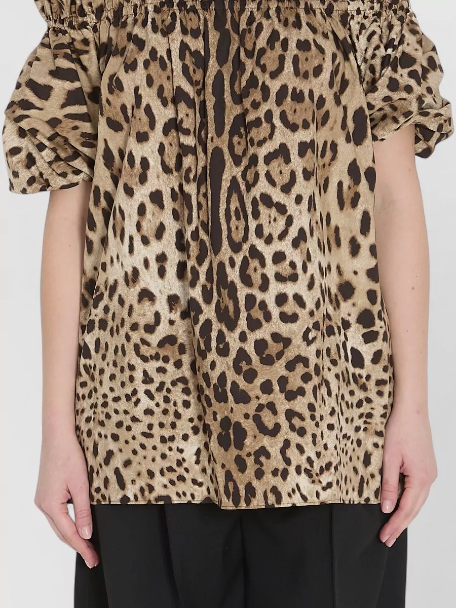 Dolce&Gabbana Cotton Leopard-Print Bardot Ruffled Puff-Sleeve Blouse