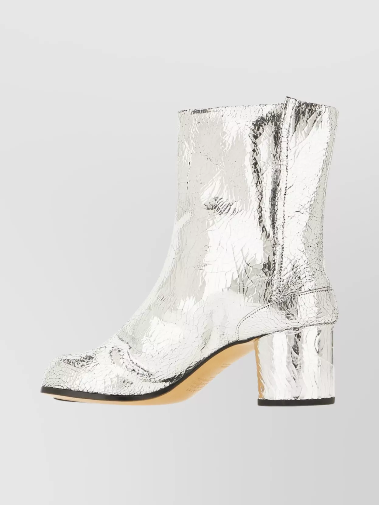 Maison Margiela Metallic Leather Tabi Ankle Block Heel Boots In Silver