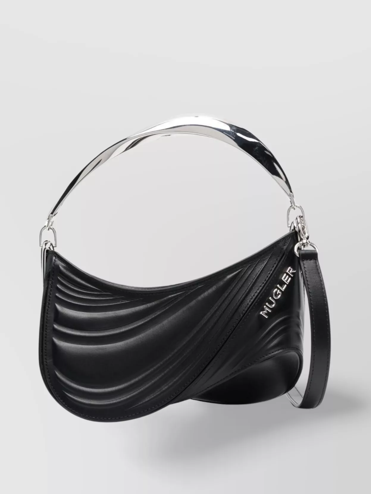 Shop Mugler Leather Spiral Curve Shoulder Bag In Black