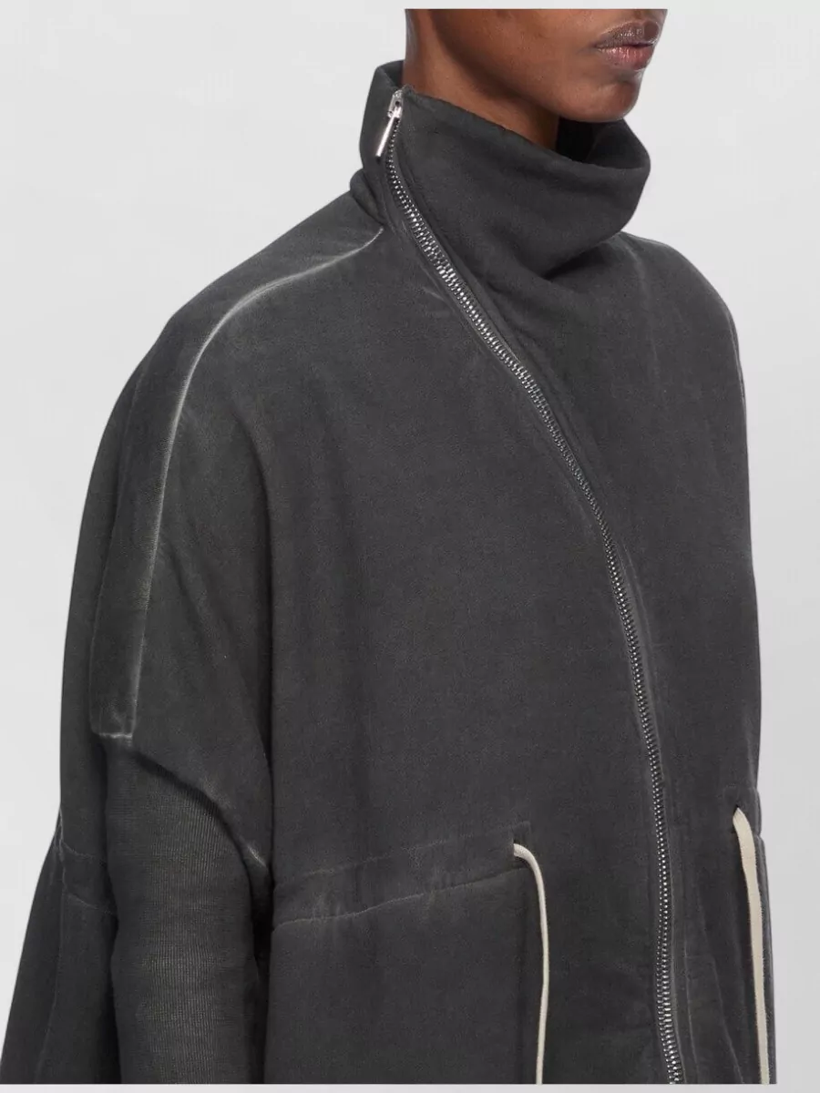 Rick Owens Drkshdw Asymmetric Zip Cotton Funnel Neck Fitted Jacket