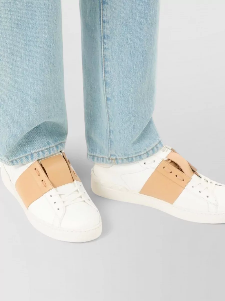 Valentino Garavani Leather Sneakers Contrasting Panel Round Toe Sole