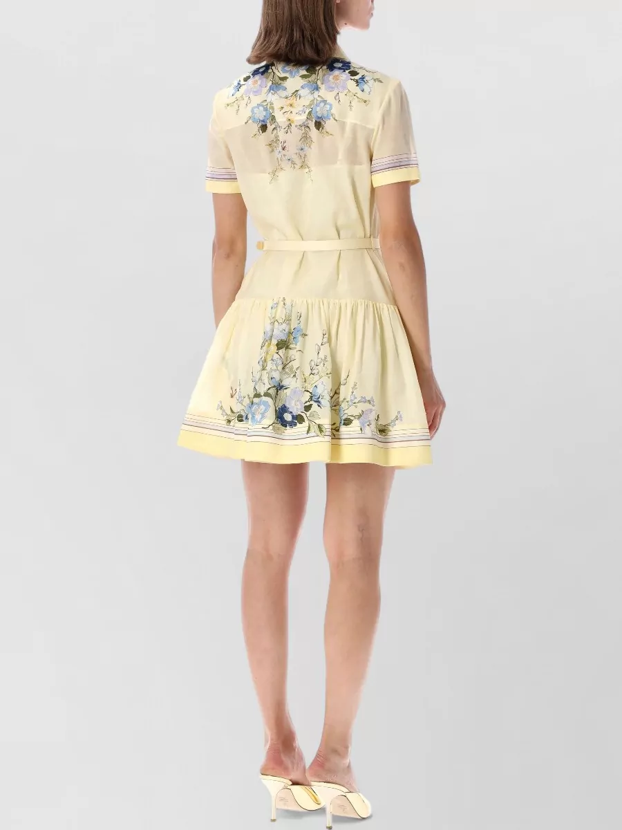 Self-Portrait Silk Floral-Print Mini Shirt Dress