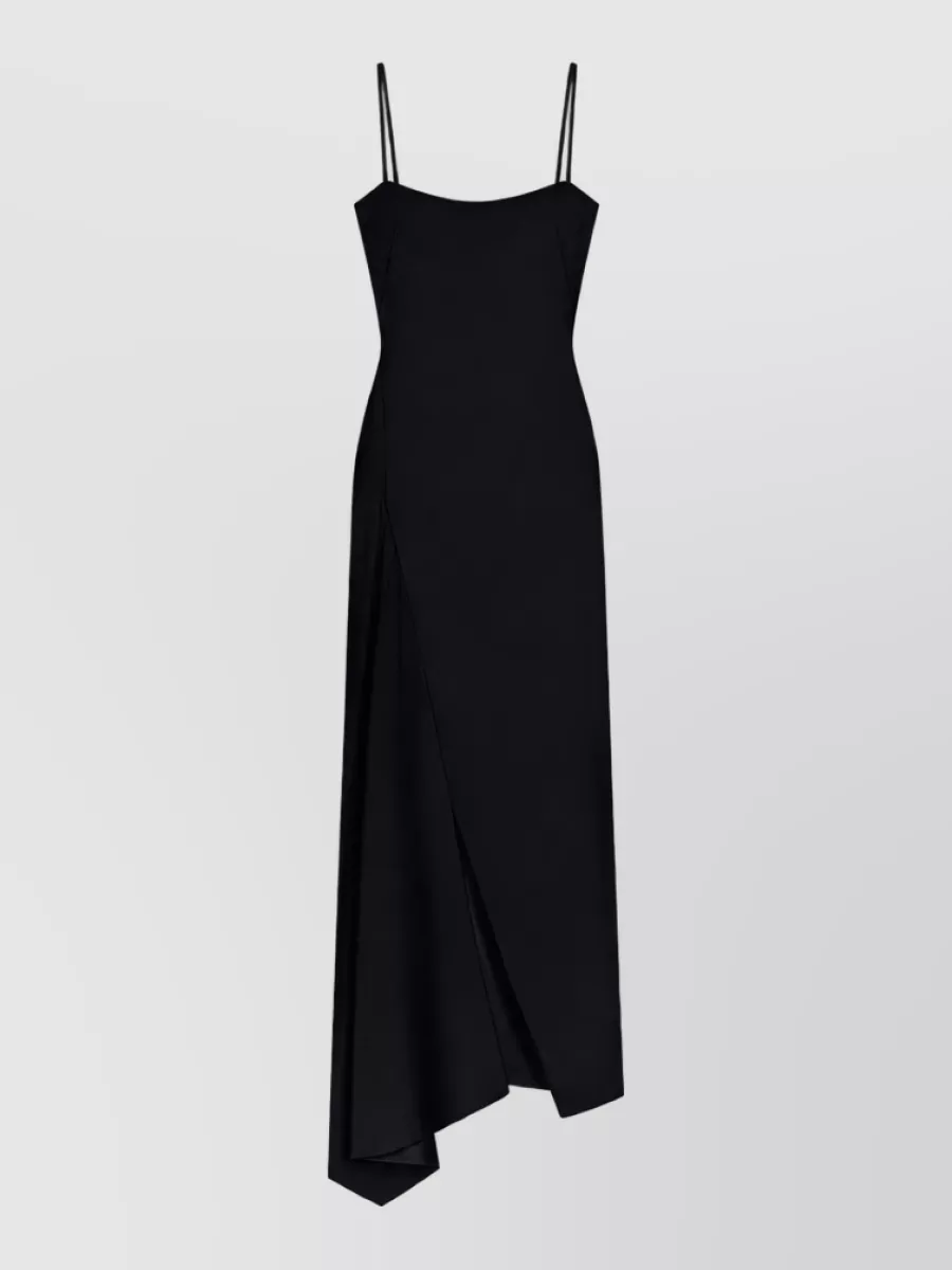Givenchy Crepe square-neck spaghetti-strap asymmetric-hem maxi dress