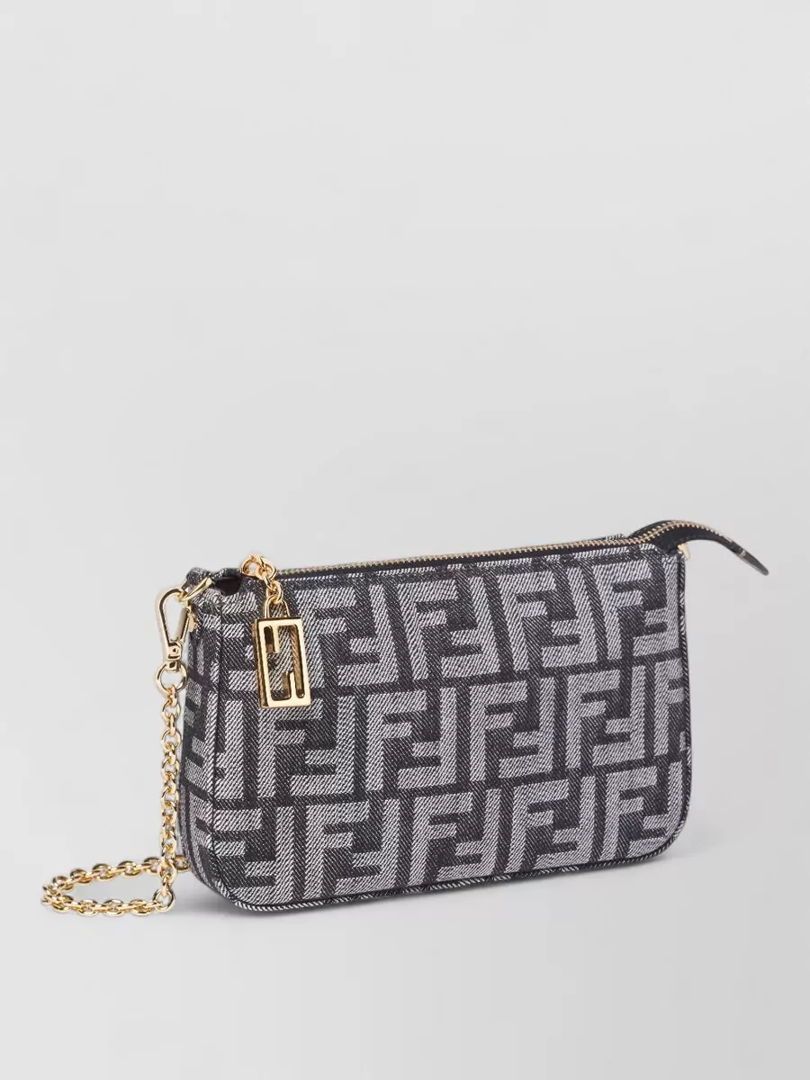 Fendi Baguette Pouch Denim Effect Ff Jacquard