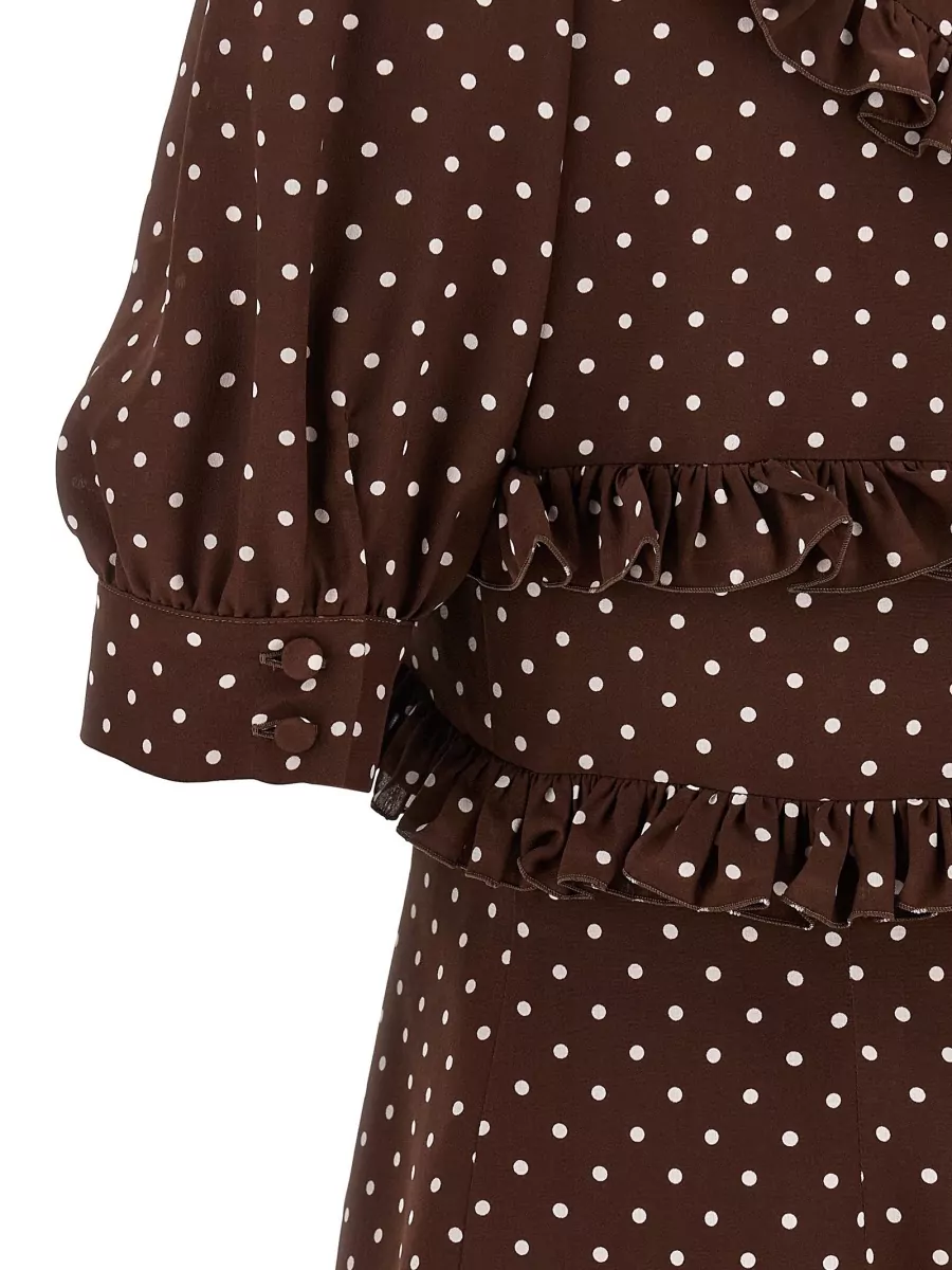 Alessandra Rich Mini Dress Puff Sleeves Polka Dot Ruffles