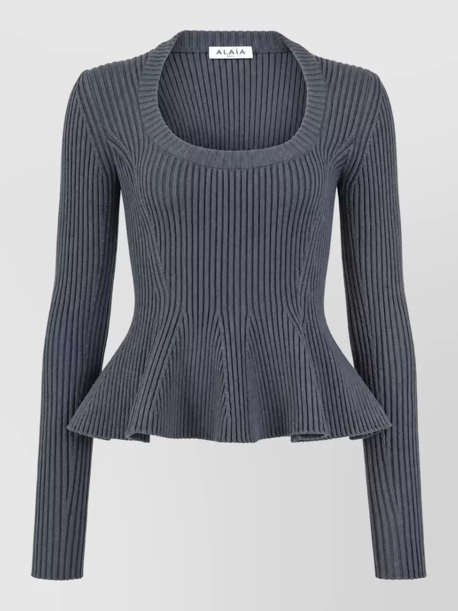 Alaïa ribbed peplum long-sleeve top