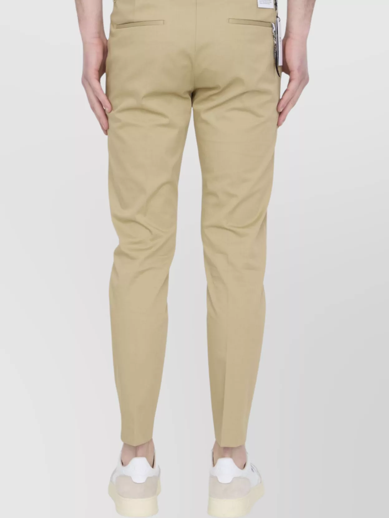 Pt Torino Slim Fit Cotton Trousers With Belt Loops In Neutral