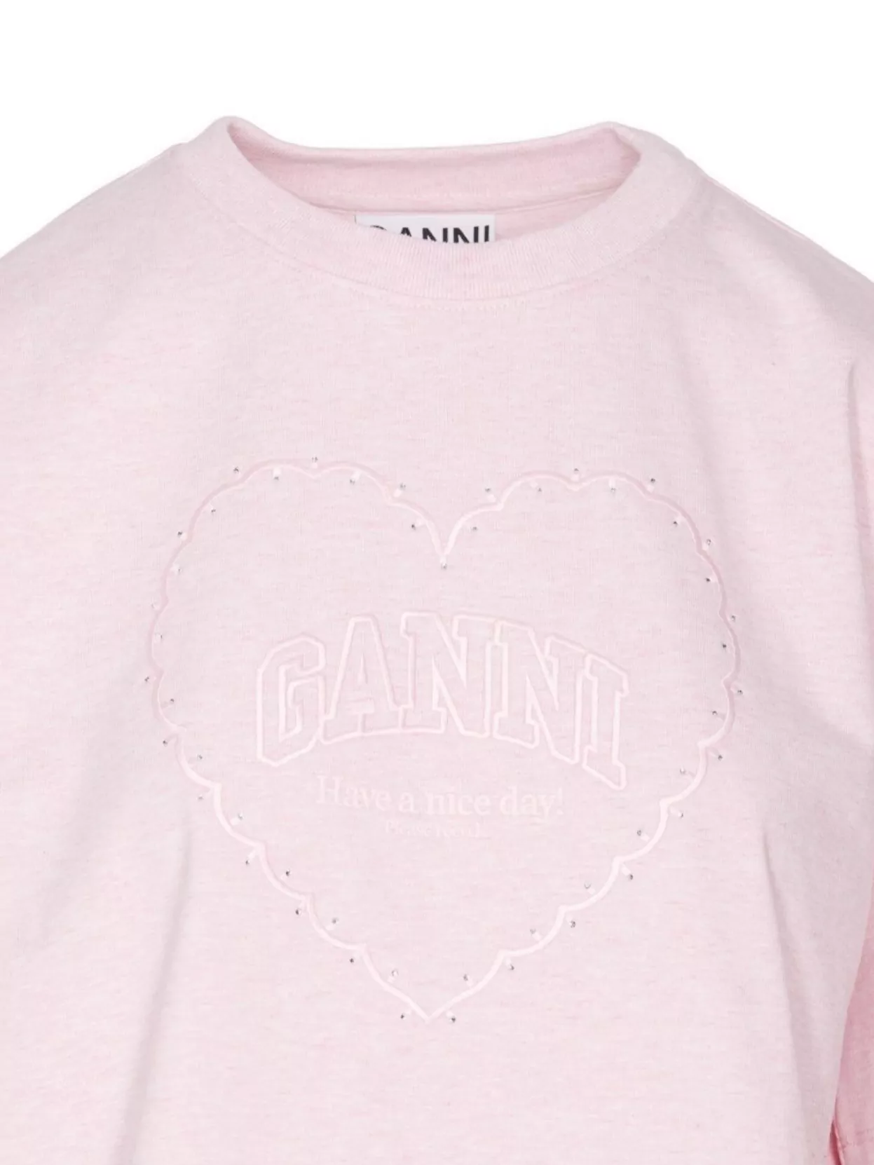 Ganni Crewneck Heart Motif Strass Embellished T-shirt