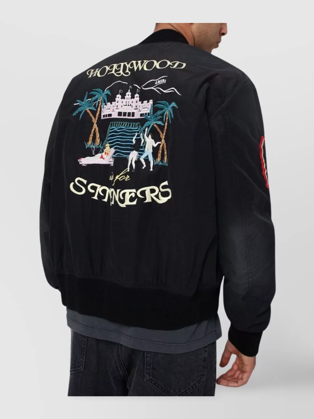 Amiri Bomber Jacket With Embroidered Design And Graphic Print In Black