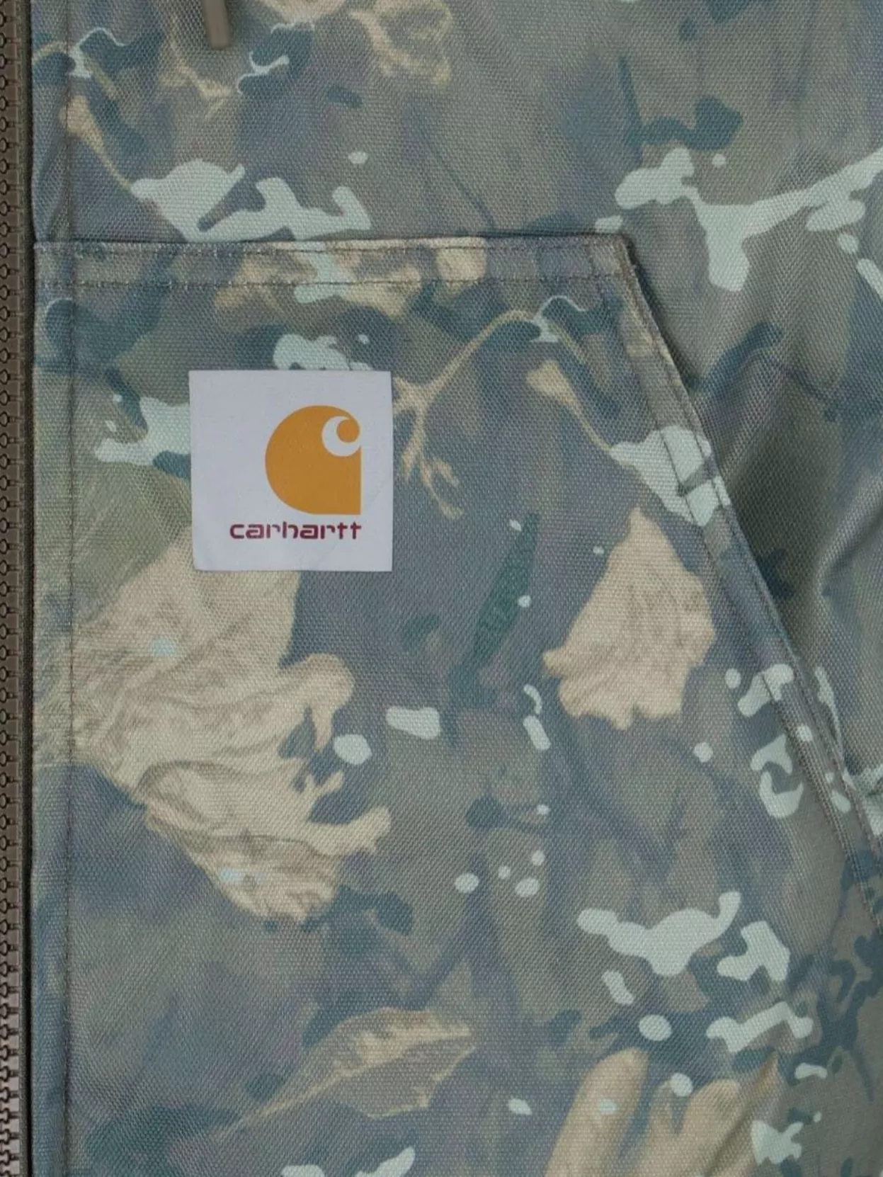 Carhartt Wip Hooded Camouflage Jacket With Ribbed Cuffs And Hem