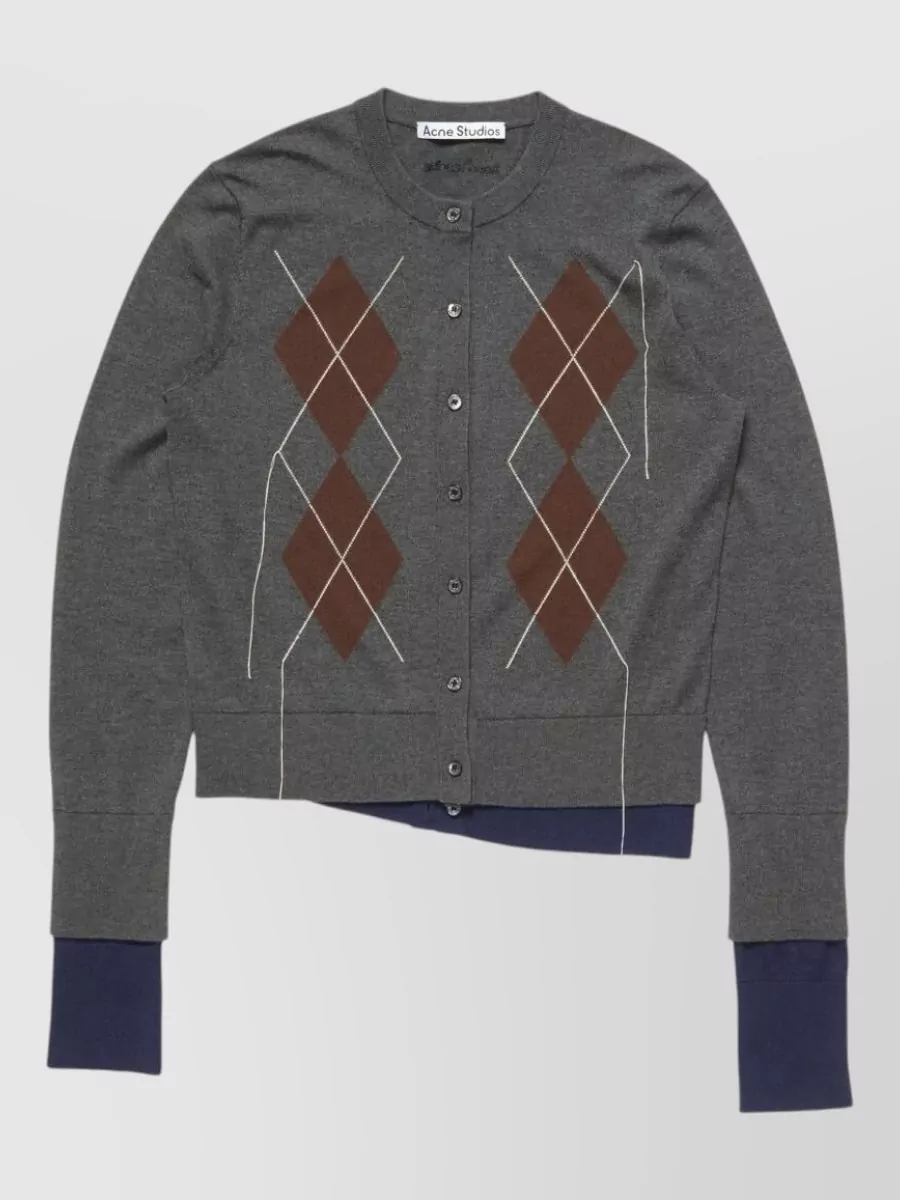 Acne Studios silk wool cashmere argyle-intarsia crewneck cardigan