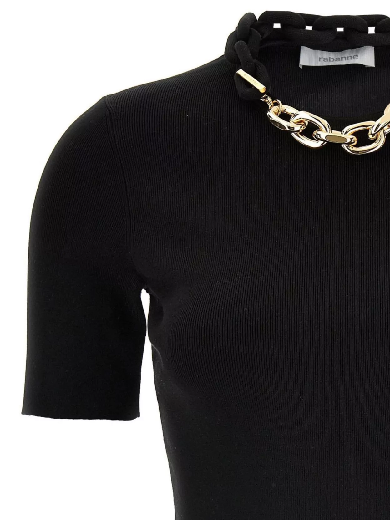 Rabanne Micro Ribbed T-shirt With Chain Detail In Black