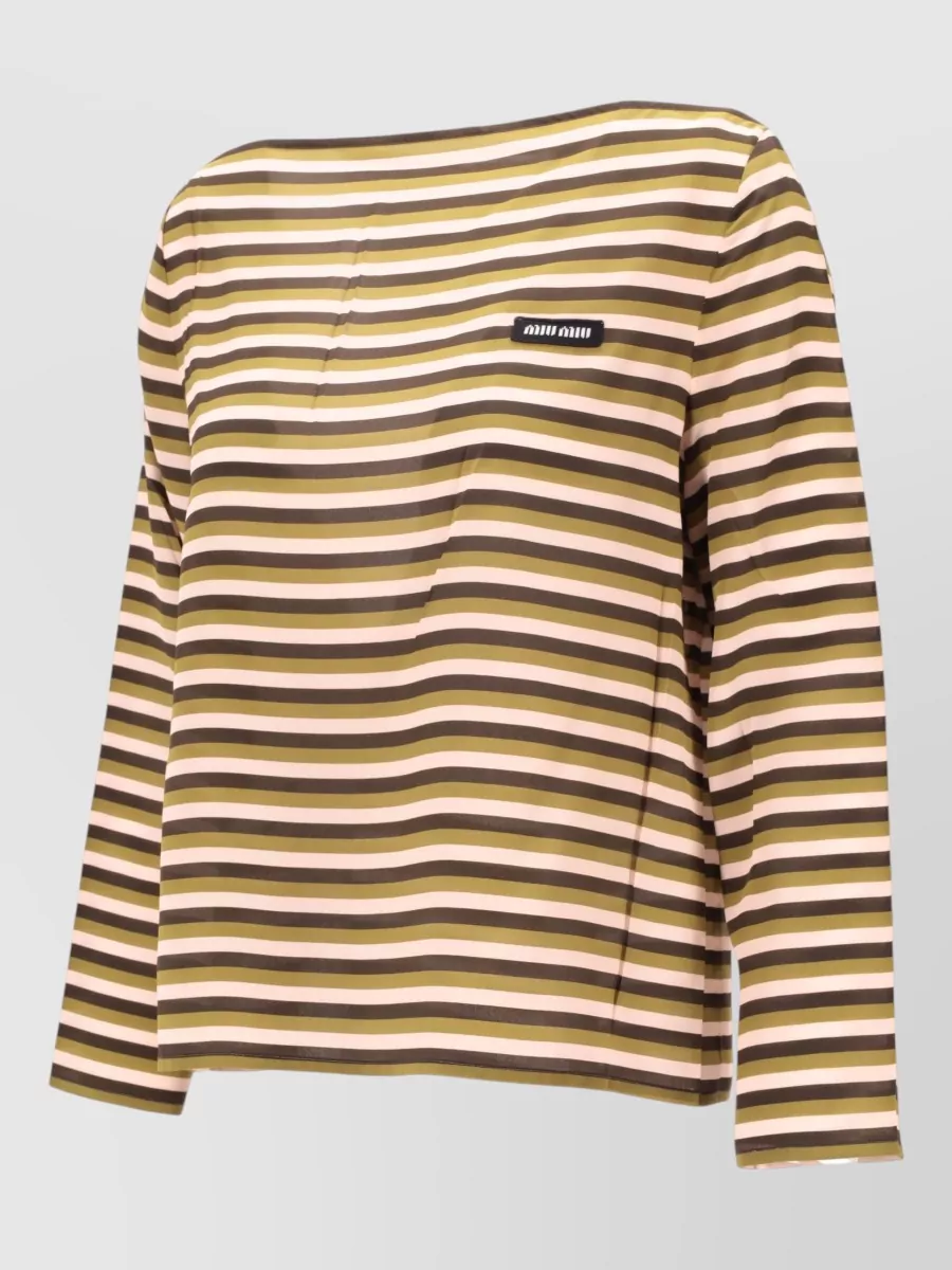 Miu Miu Boat Neck Striped Long Sleeve Top