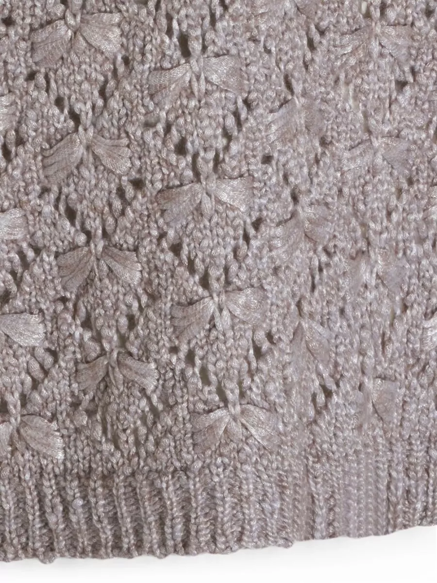 Fabiana Filippi Open-Knit Bow-Detail Wool-Blend Short-Sleeve Crew-Neck Top