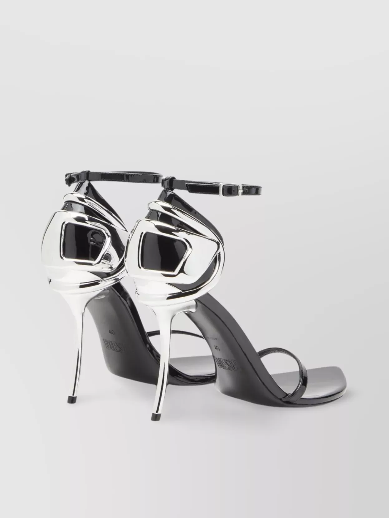 Diesel High Heel Open Toe Sandal With Metallic Detail
