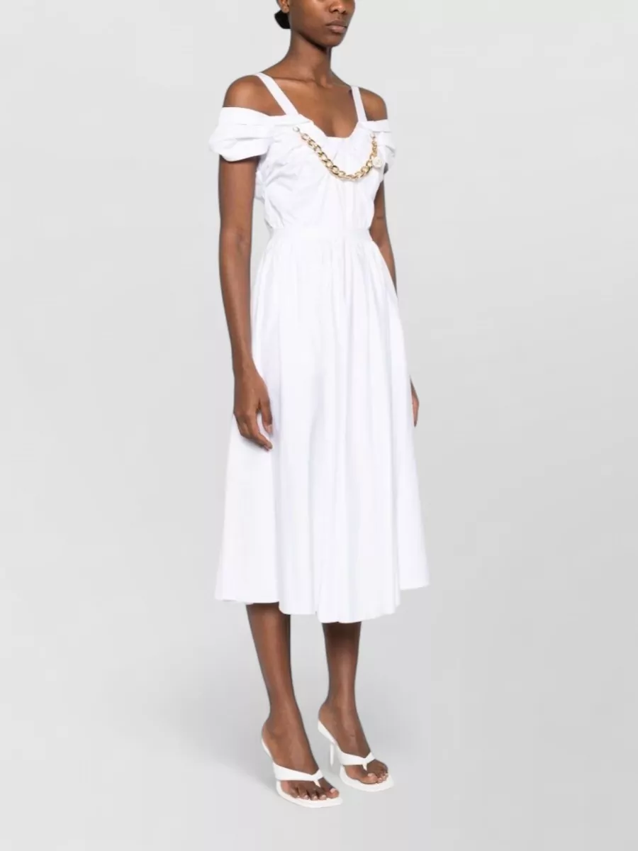 Elisabetta Franchi Off Shoulder Midi Dress Chain Detail