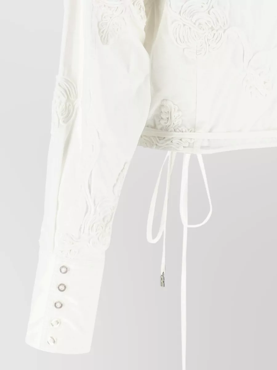 Rotate Birger Christensen Floral-Embroidered Wrap Cotton Cropped Jacket
