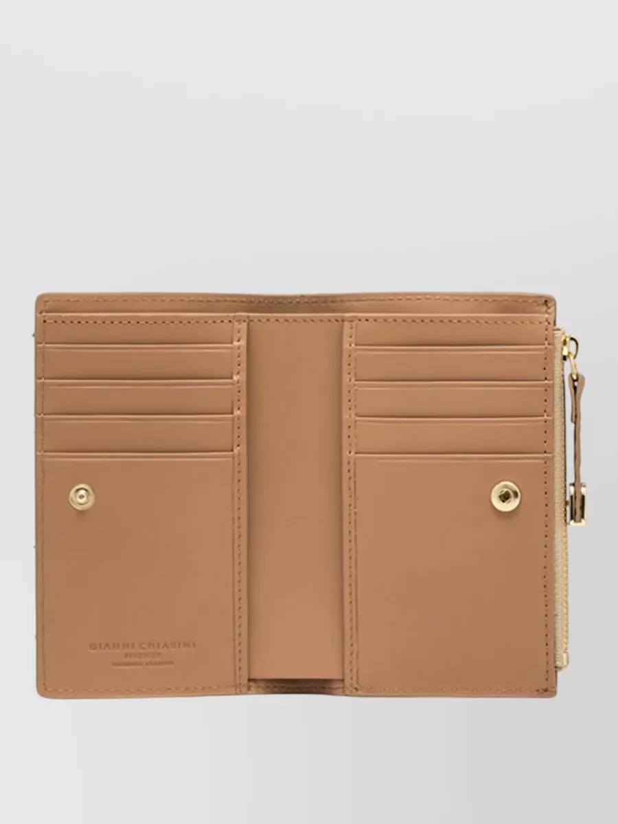 Gianni Chiarini Compact Wallet Gold Hardware Textured Finish