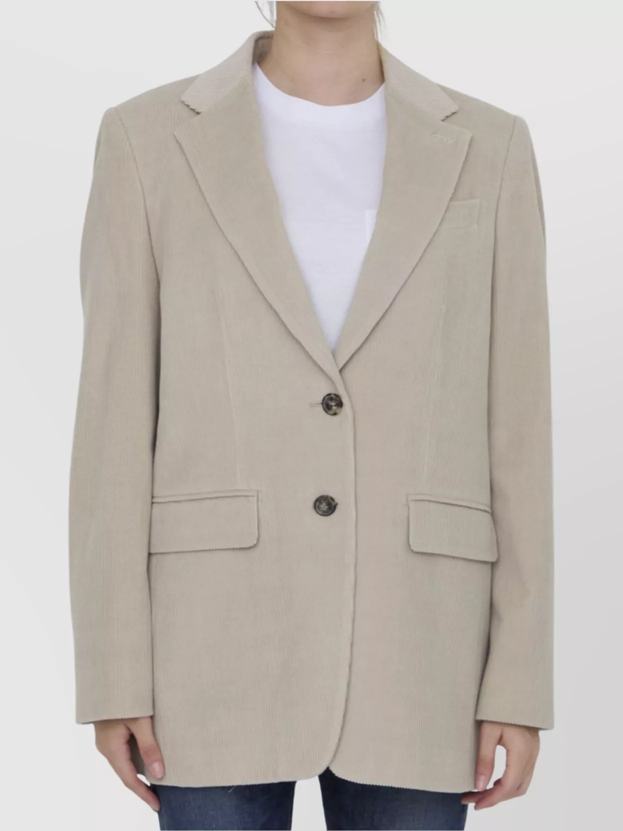 Max Mara Corduroy Lapel Jacket Featuring Back Vent In Neutral