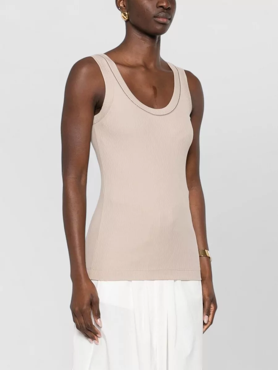Brunello Cucinelli Ribbed Tank Top Scoop Neckline Trim