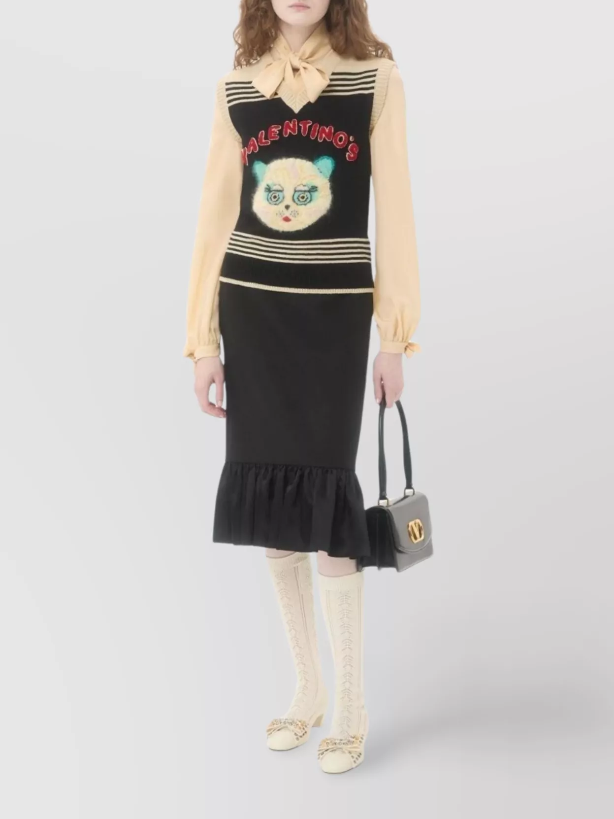 Valentino Virgin Wool Le Chat De La Maison Sweater Vest In Blue