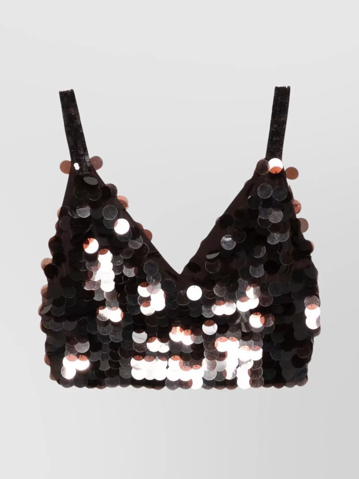 P.a.r.o.s.h Triangle Neckline Sleeveless Sequin Bra In Black