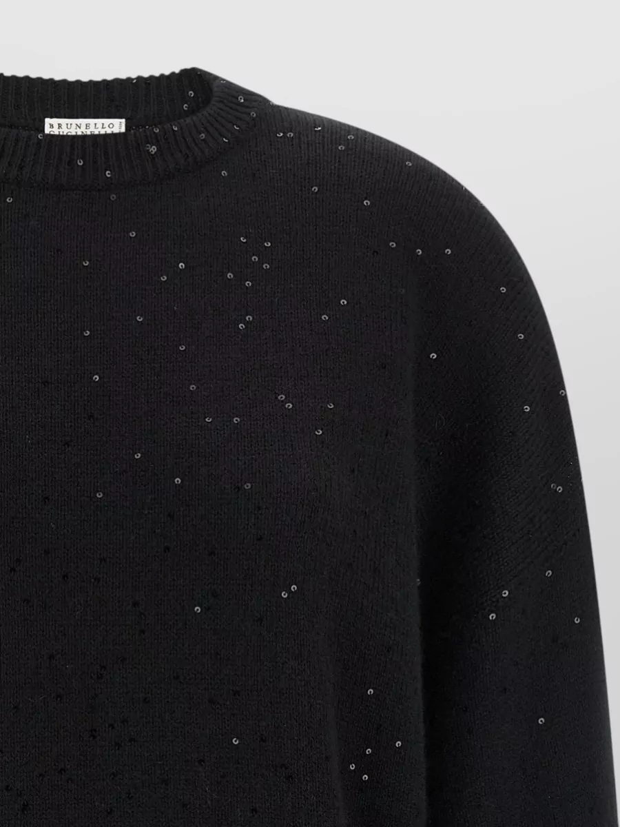 Brunello Cucinelli Cashmere Silk Sequin Appliqué Crew Neck Long-Sleeve Sweater