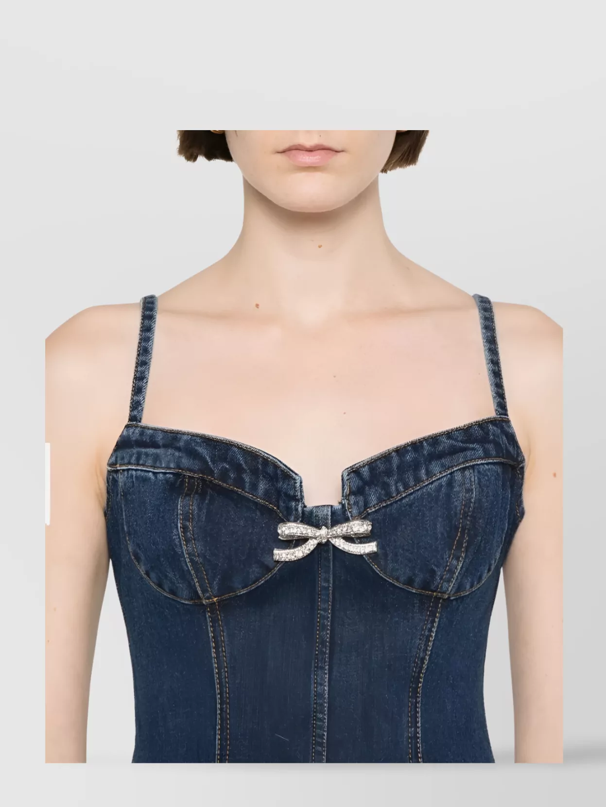 Self-portrait Mini Denim Dress With Crystal Application