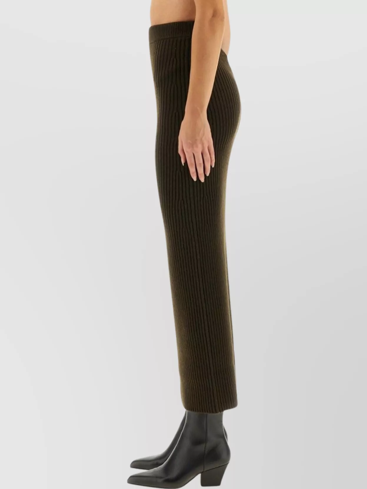 Max Mara Ankle Length Ribbed High Waist Skirt In Brown