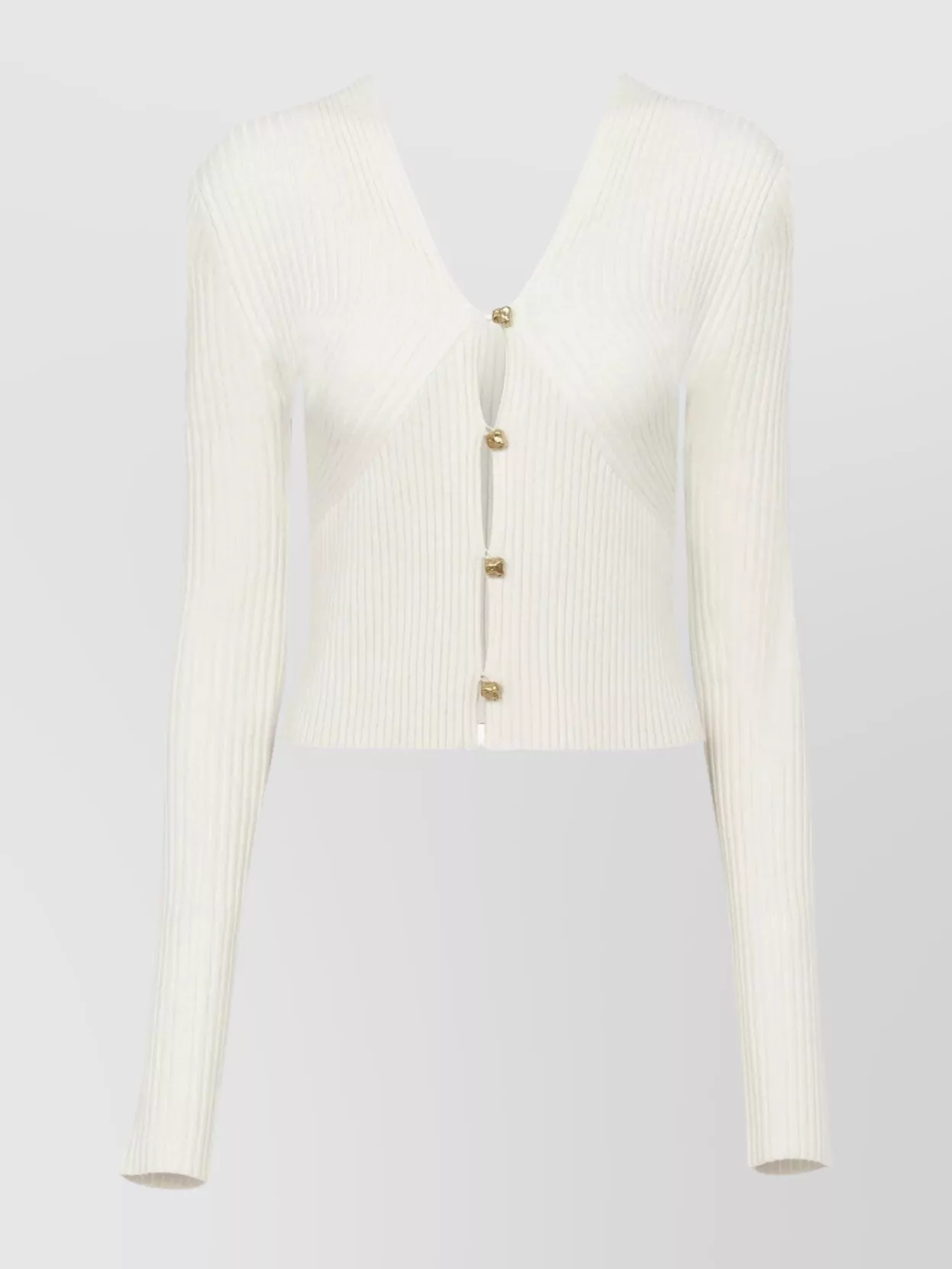 Shop Chloé Cropped Sleeves V-neck Ribbed Cardigan In White