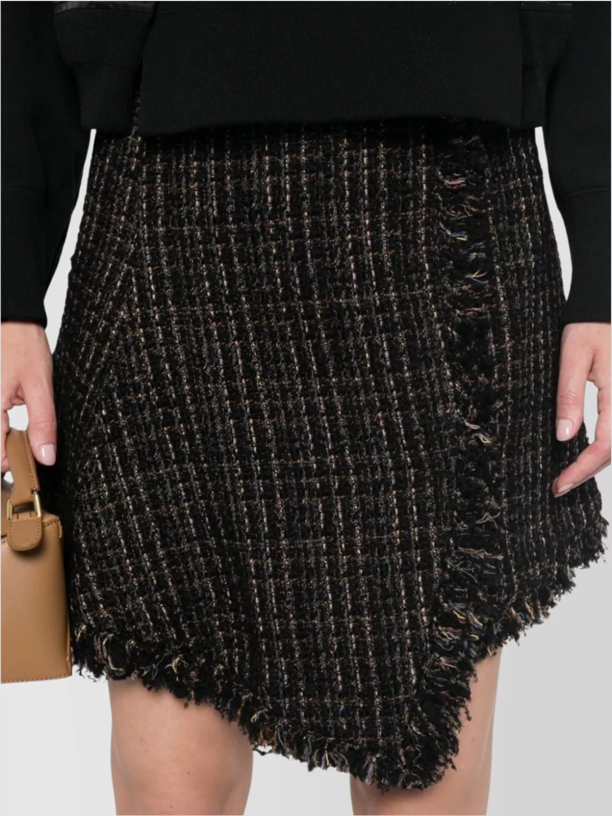 Sacai Wool Tweed Mini Skirt With Asymmetric Hem