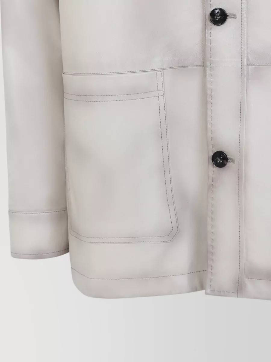 Kiton Lamb Leather Jacket Long Sleeves Pockets