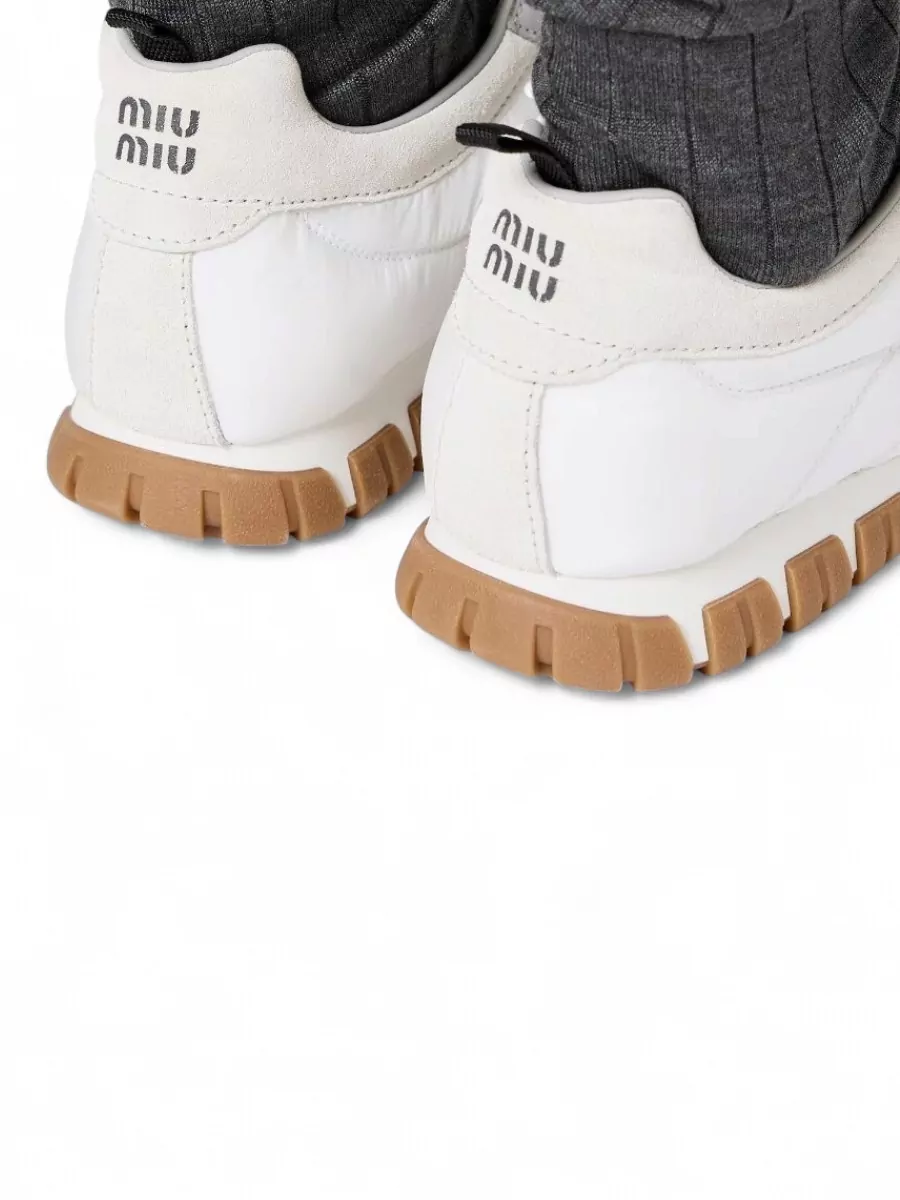 Miu Miu Leather And Re-Nylon Lace-Up Sneakers