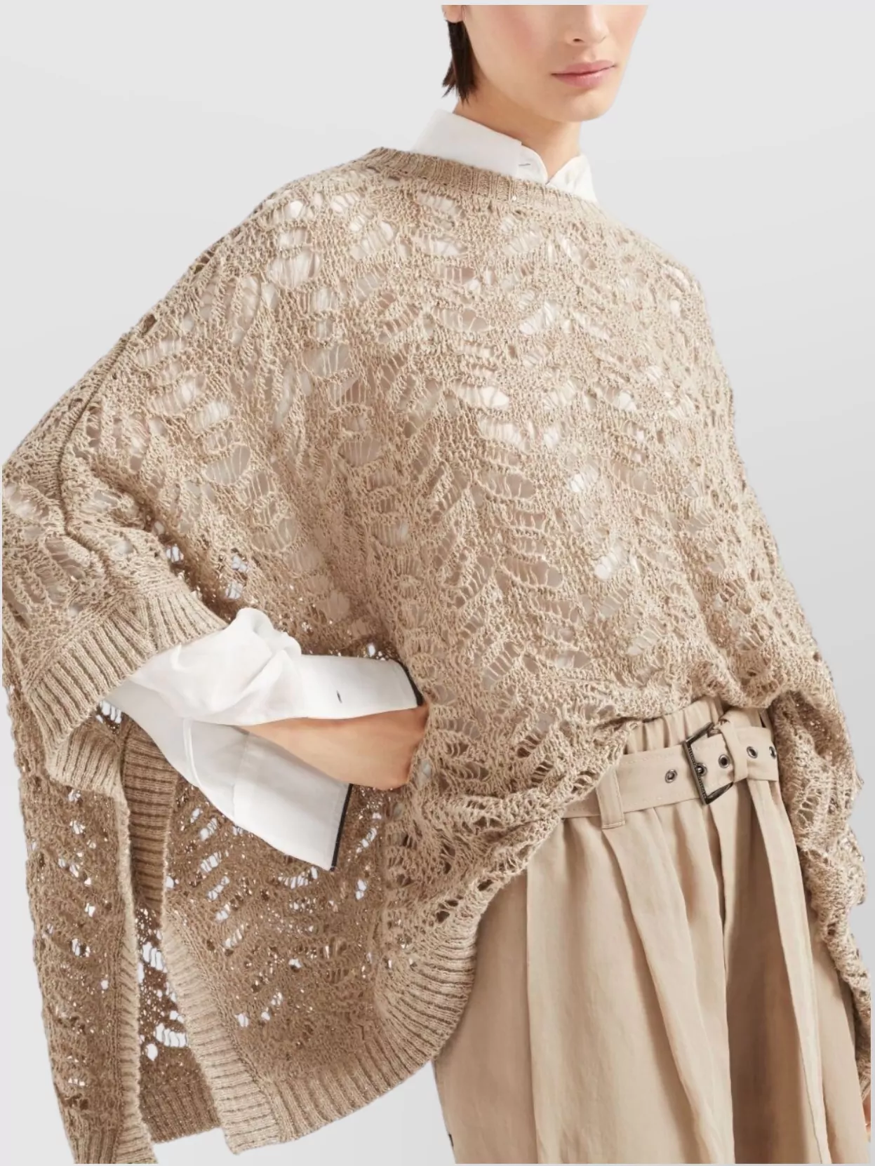 Brunello Cucinelli Linen Blend Perforated Sweater With Sequins