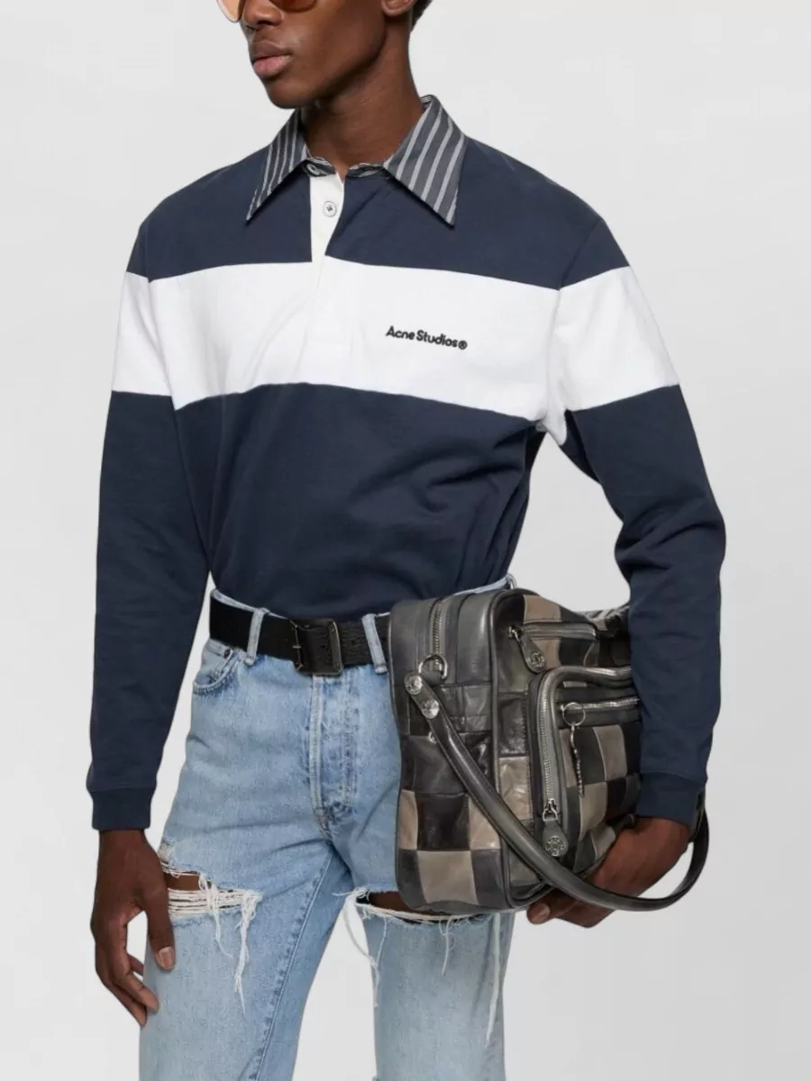 Acne Studios Striped Collar Relaxed-Fit Polo Shirt