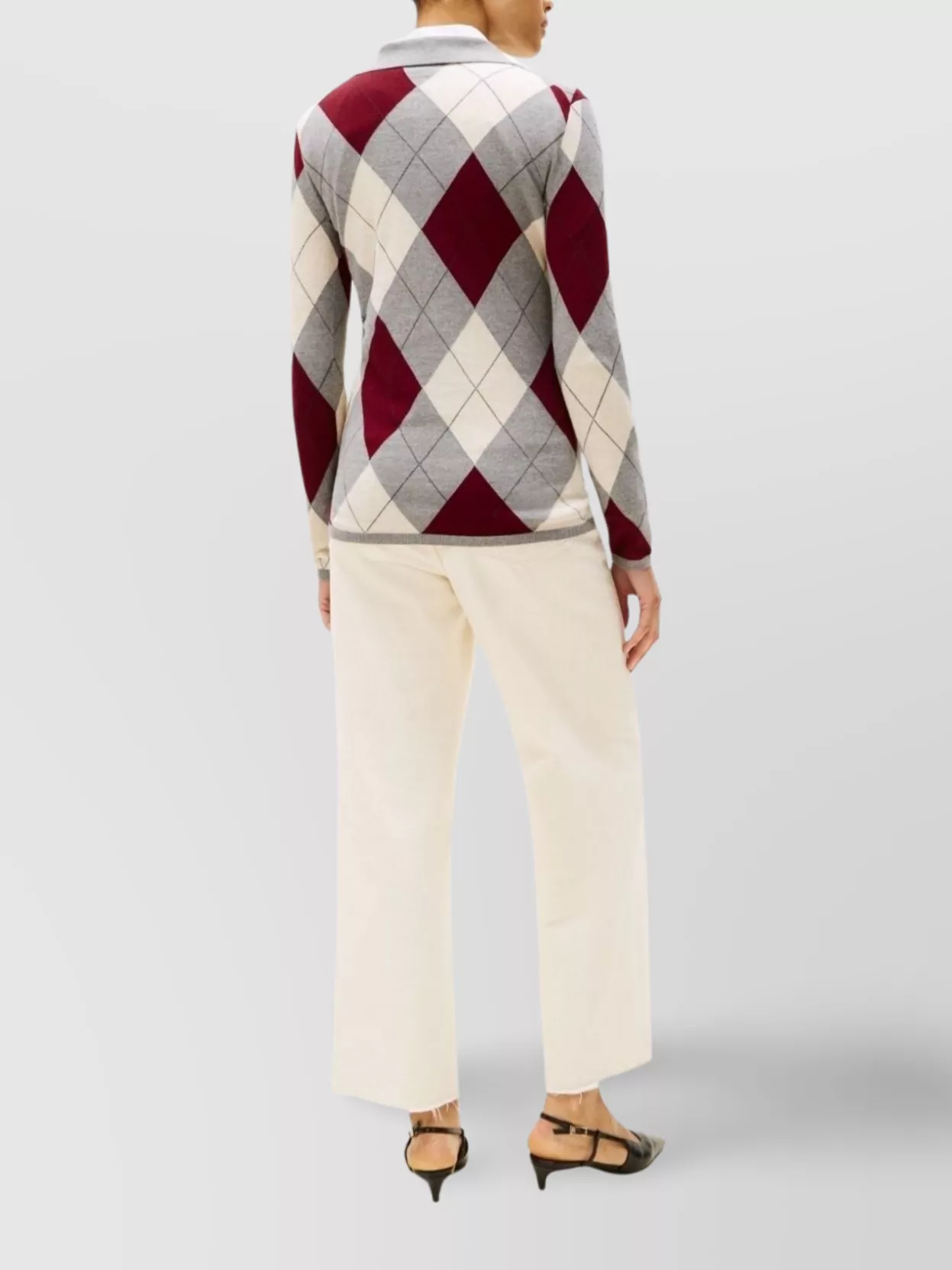 Tommy Hilfiger Argyle Pattern Collared Cotton Long Sleeve Top