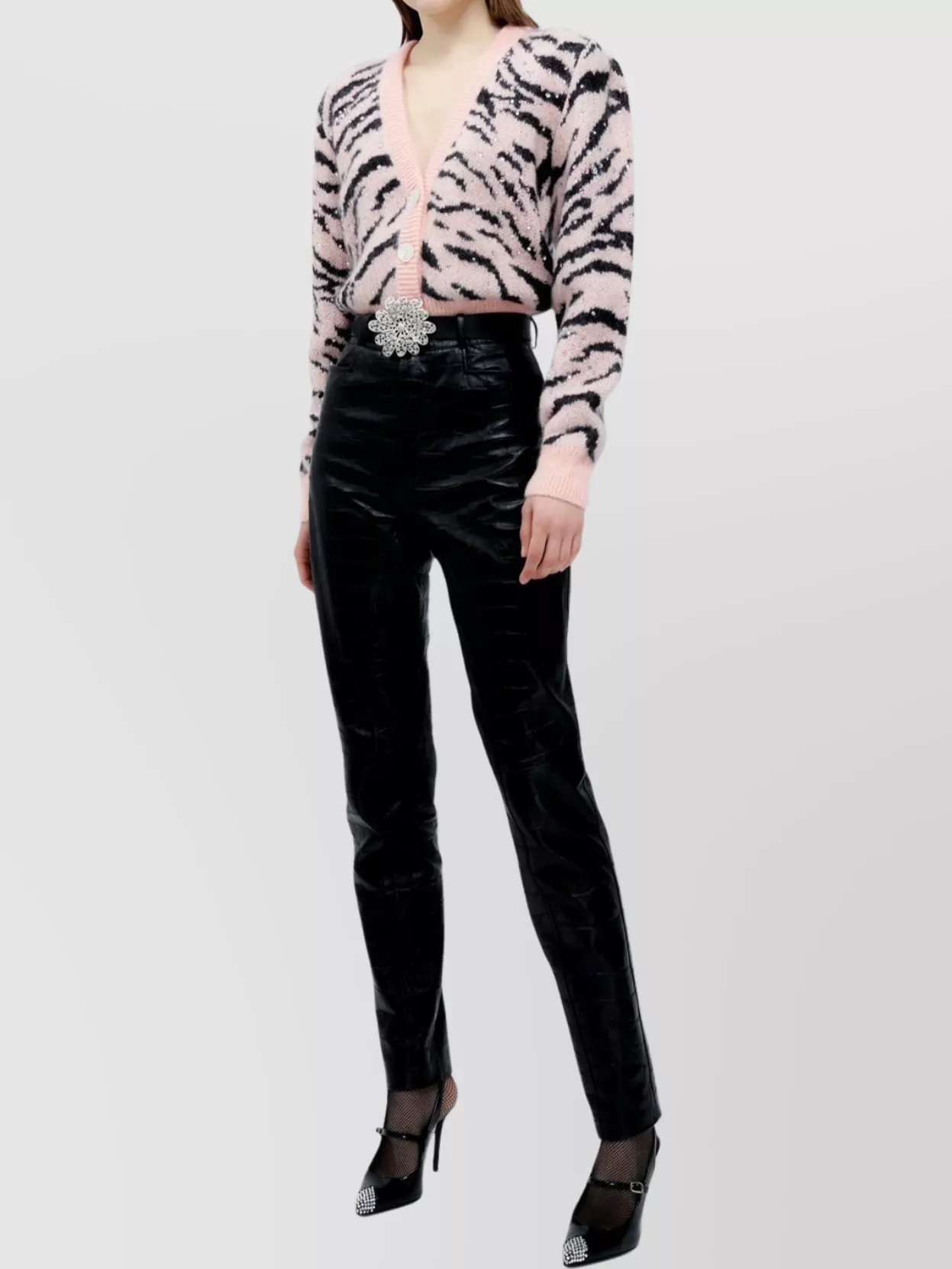 Alessandra Rich Zebra Pattern Knitted Cardigan In Multi