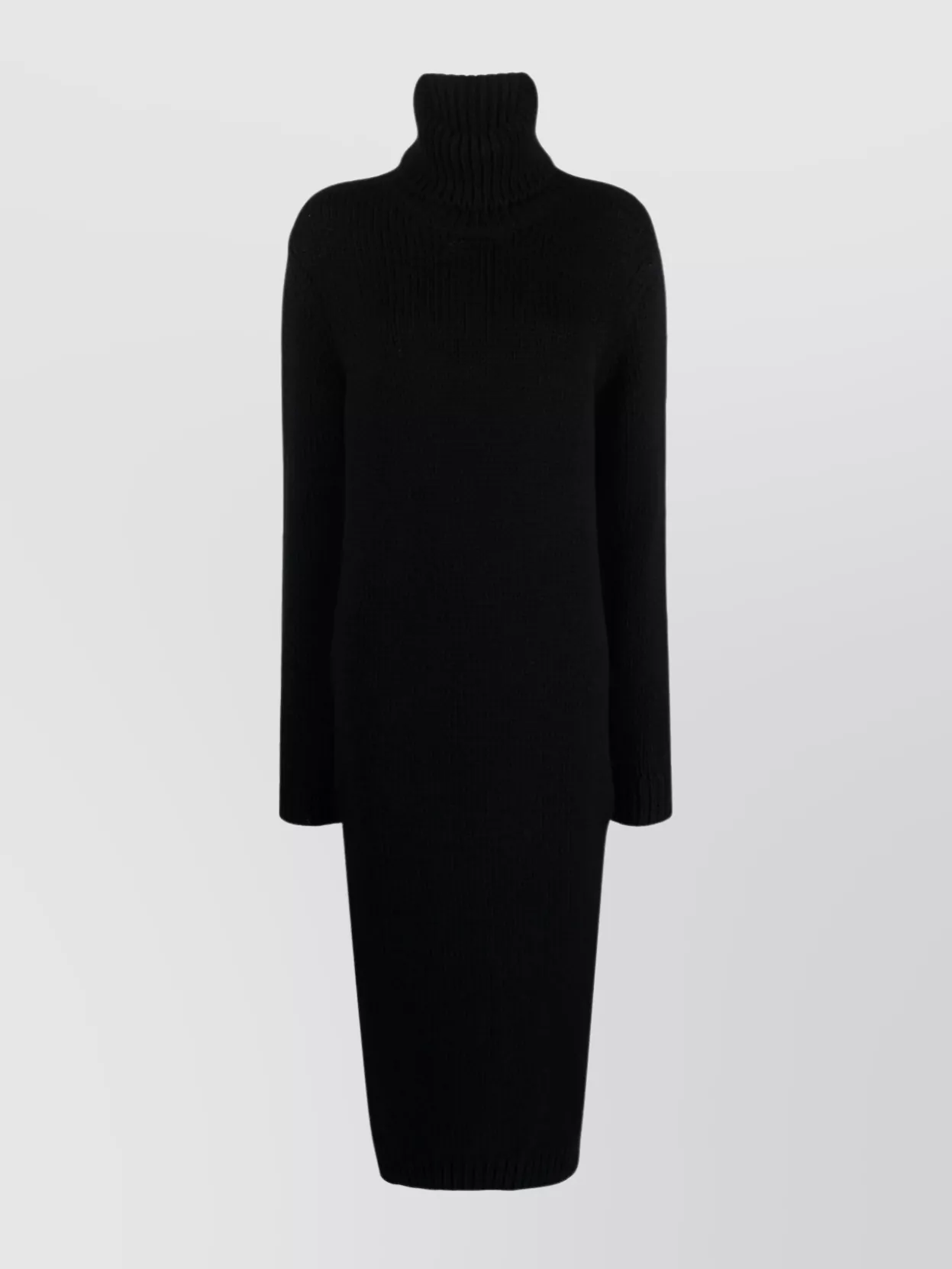 Shop Saint Laurent Maxi Ribbed Knit Turtleneck Dress In Black