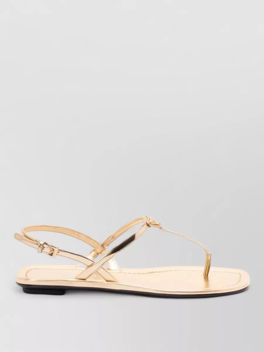 Prada Leather Flat Thong Sandals Metallic Finish