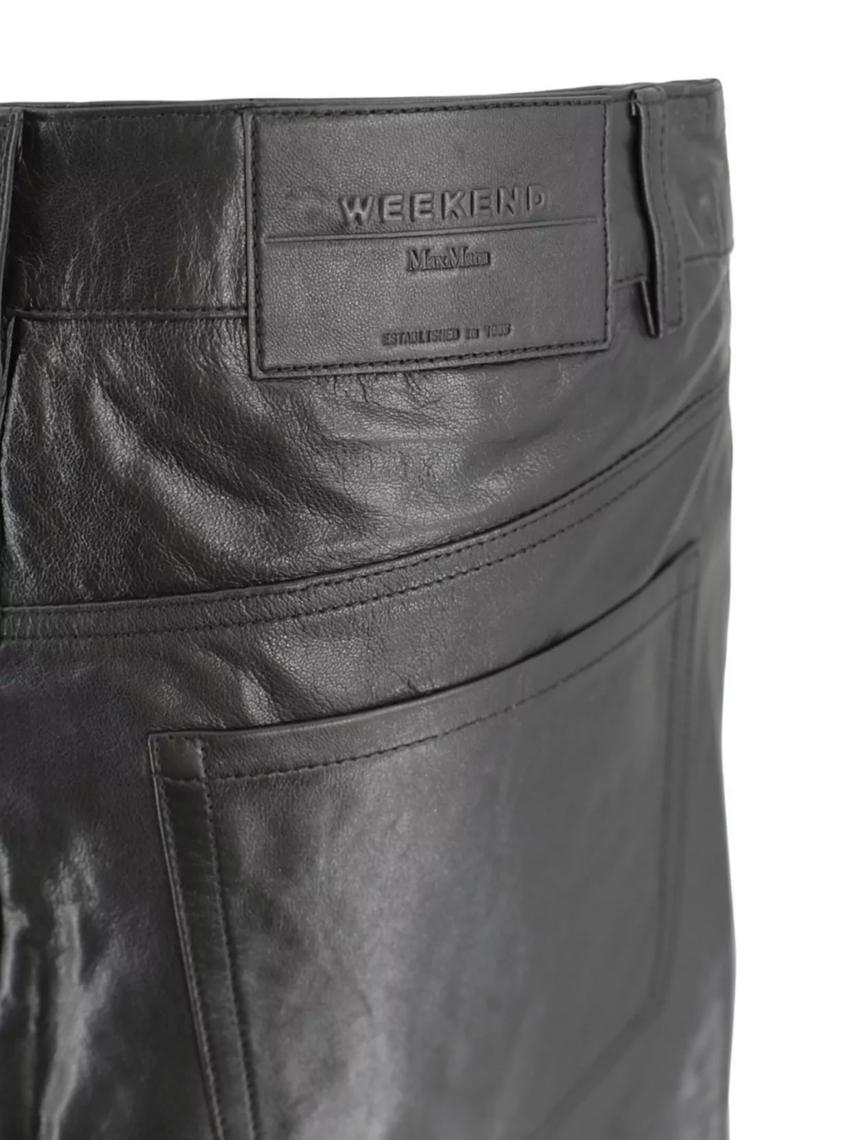 Weekend Max Mara Leather A-Line Skirt With Patch And Side Pockets