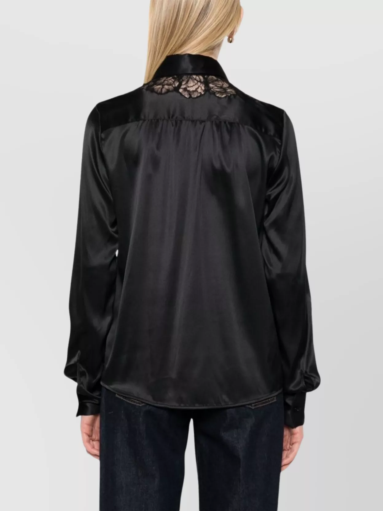 Ermanno Scervino Long Sleeve Satin Top With Lace Detail